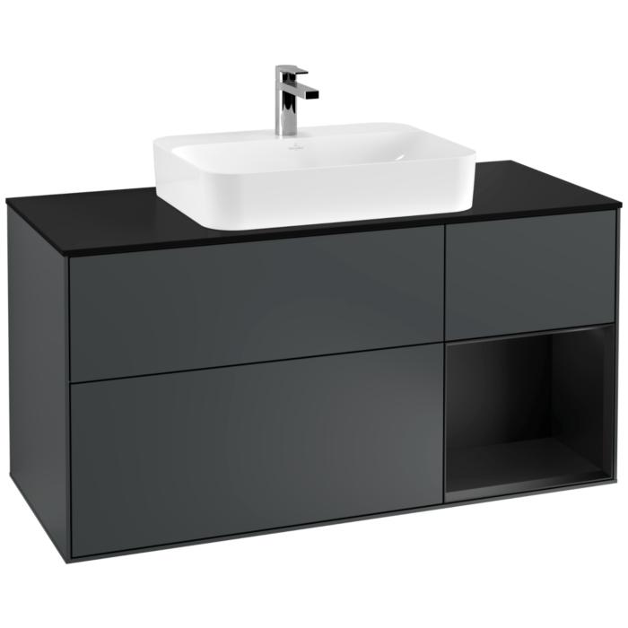 Villeroy Und Boch Finion Waschtischunterschrank G422PDHG 120Cm, Abdeckplatte Black Matt, Emotion, Regal Rechts Black Matt, Midnight Blue Matt Lacquer