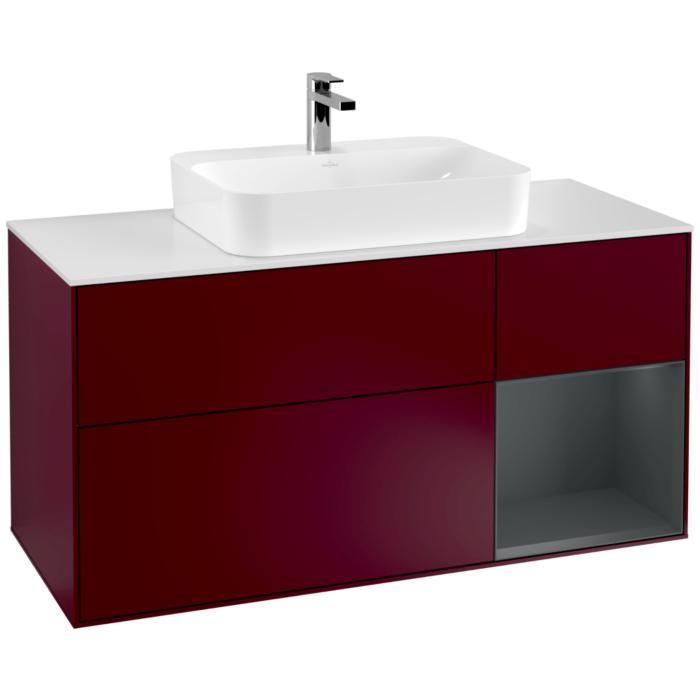 Villeroy Und Boch Finion Waschtischunterschrank G421HGHB 120Cm, Abdeckplatte White Matt, Emotion, Regal Rechts Midnight Blue Matt, Peony Matt