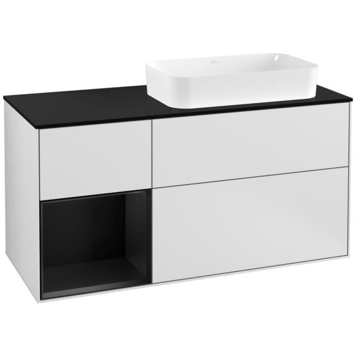 Villeroy Und Boch Finion Waschtischunterschrank G272PDMT 120Cm, Abdeckplatte Black Matt, Emotion, Regal Links Black Matt Lacquer, White Matt Lacquer