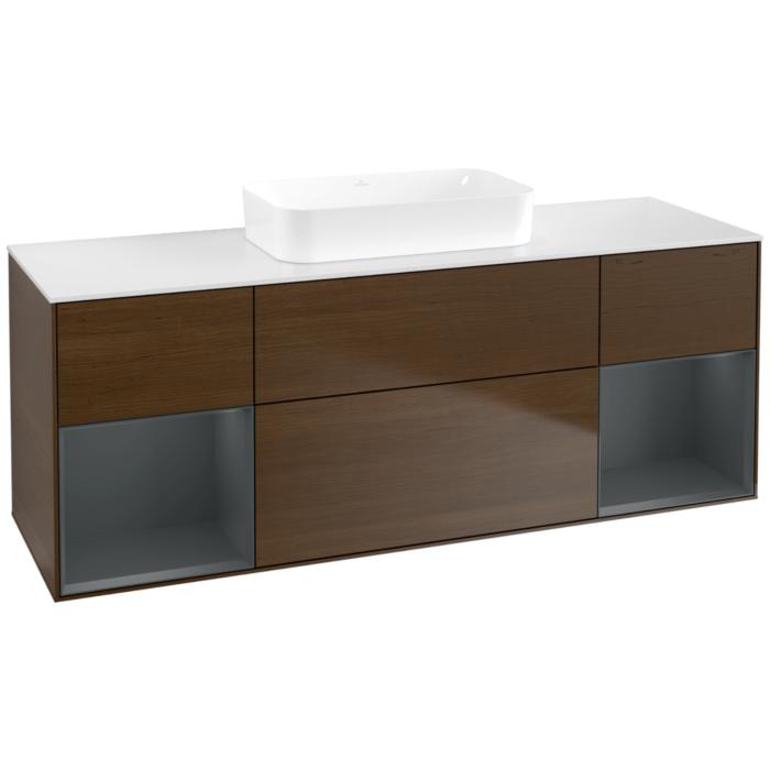 Villeroy Und Boch Finion Waschtischunterschrank F741HGGN 160X60,3X50,1Cm, Regale Midnight Matt Lacquer, Walnut Veneer