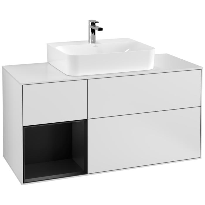 Villeroy Und Boch Finion Waschtischunterschrank F161PDMT 120Cm, Abdeckplatte White Matt, Regal Links Black Matt Lacquer, White Matt Lacquer