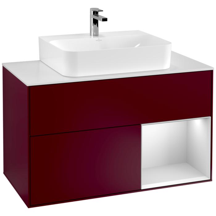Villeroy Und Boch Finion Waschtischunterschrank G121MTHB 100Cm, Abdeckplatte White Matt, Emotion, Regal Rechts White Matt Lacquer, Peony Matt