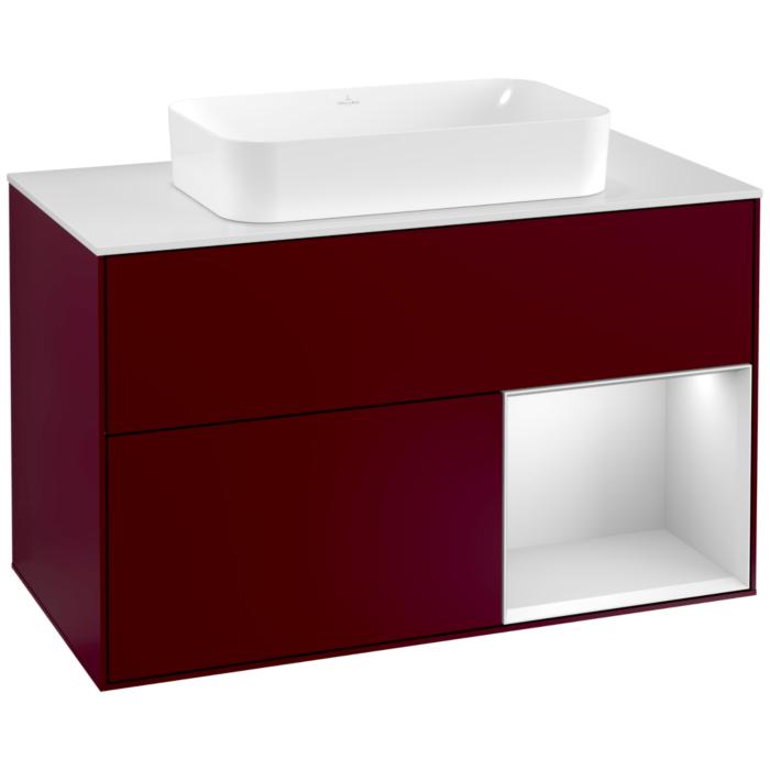Villeroy Und Boch Finion Waschtischunterschrank G251MTHB 100Cm, Abdeckplatte White Matt, Emotion, Regal Rechts White Matt Lacquer, Peony Matt