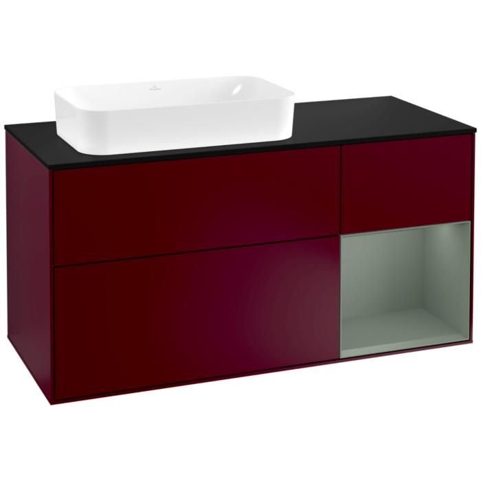 Villeroy Und Boch Finion Waschtischunterschrank G282GMHB 120Cm, Abdeckplatte Black Matt, Emotion, Regal Rechts Olive Matt Lacquer, Peony Matt