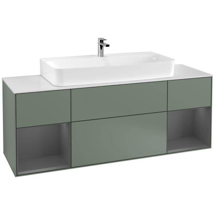 Villeroy Und Boch Finion Waschtischunterschrank G211GKGM 160Cm, Abdeckplatte White Matt, Emotion, Regale Anthracite Matt Lacquer, Olive Matt Lacquer