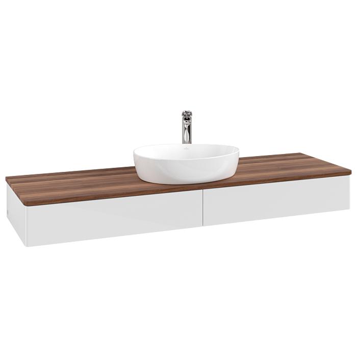 Villeroy Und Boch Antao Waschtisch-Unterschrank K14052GF 160X19X50Cm, Hahnlochbohrung, Waschbeckenplattenfarbe Warm Walnut, Glossy White Lacquer