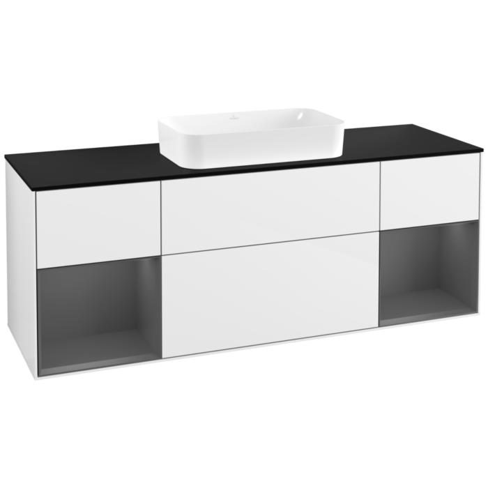 Villeroy Und Boch Finion Waschtischunterschrank F332GKGF 160X60,3Cm, Abdeckplatte Black Matt, Regale Anthracite Matt Lacquer, Glossy White Lacquer