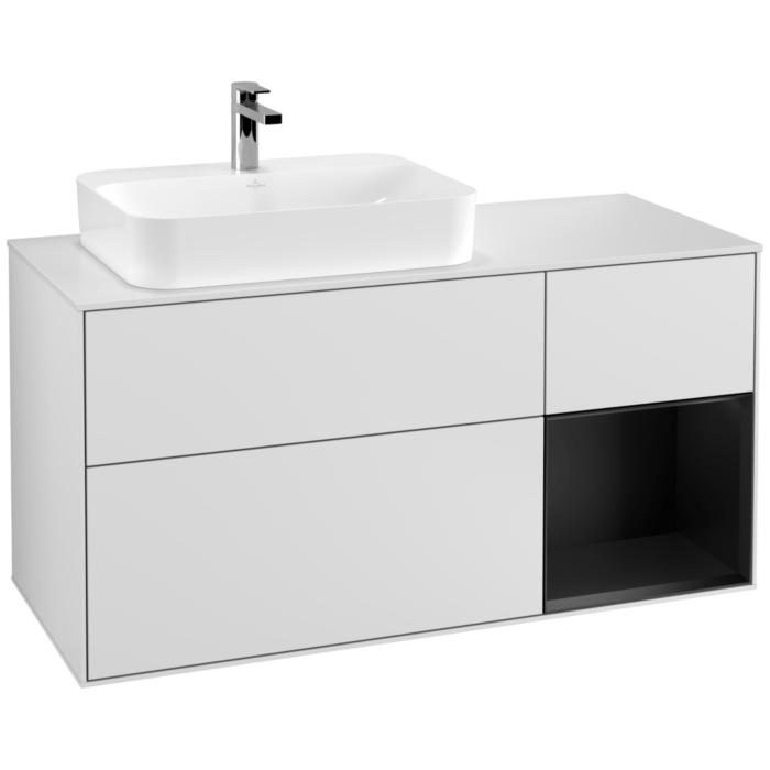 Villeroy Und Boch Finion Waschtischunterschrank G401PDMT 120Cm, Abdeckplatte White Matt, Emotion, Regal Rechts Black Matt Lacquer, White Matt Lacquer