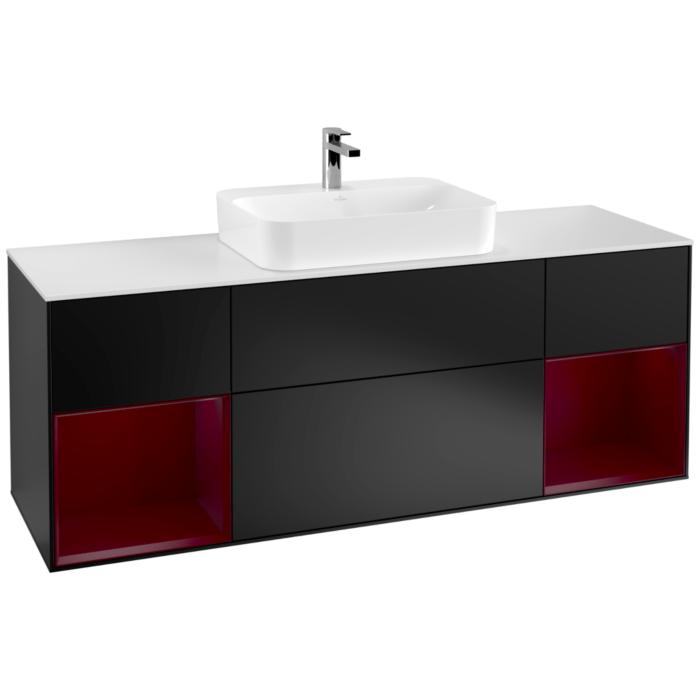 Villeroy Und Boch Finion Waschtischunterschrank F451HBPD 160X60,3Cm, Abdeckplatte White Matt, Regale Peony Matt Lacquer, Black Matt Lacquer