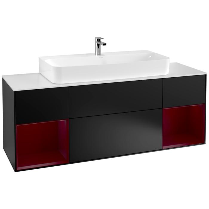 Villeroy Und Boch Finion Waschtischunterschrank F211HBPD 160Cm, Abdeckplatte White Matt, Regale Peony Matt Lacquer, Black Matt Lacquer