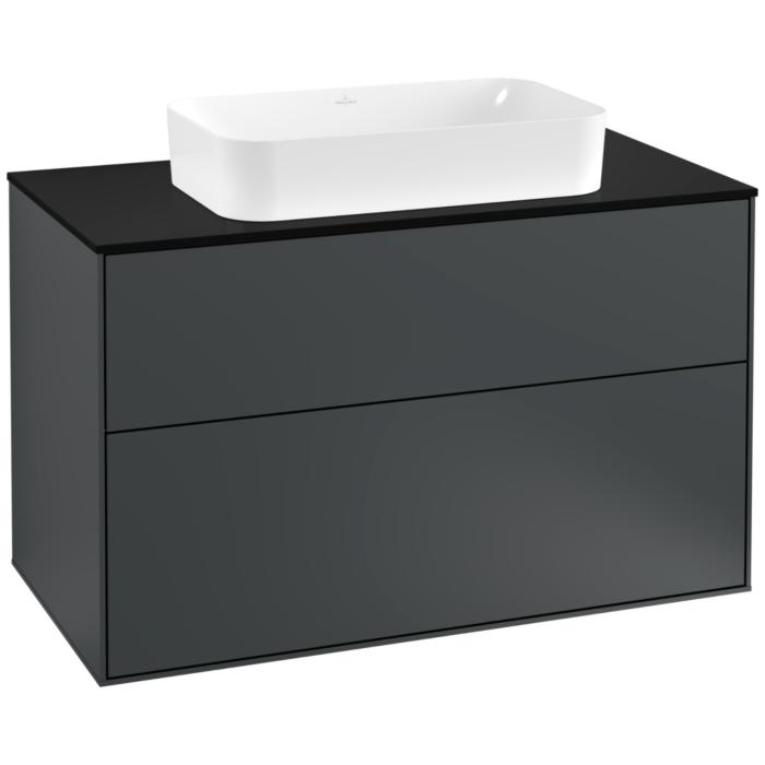 Villeroy Und Boch Finion Waschtischunterschrank F23200HG 100X60,3Cm, Abdeckplatte Black Matt, Midnight Blue Matt Lacquer