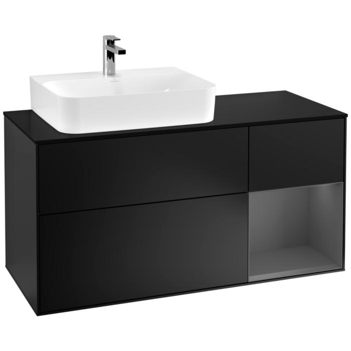 Villeroy Und Boch Finion Waschtischunterschrank F152GKPD 120Cm, Abdeckplatte Black Matt, Regal Rechts Anthracite Matt, Black Matt Lacquer