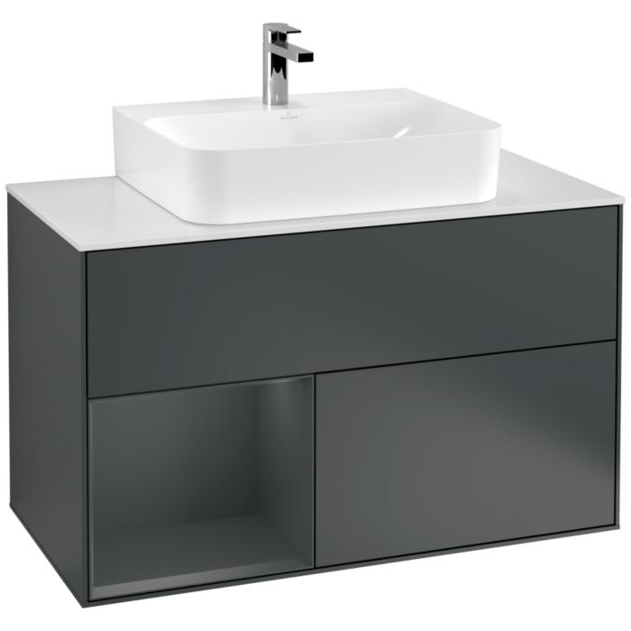 Villeroy Und Boch Finion Waschtischunterschrank G111HGHG 100Cm, Abdeckplatte White Matt, Emotion, Regal Links Midnight Blue Matt Lacquer, Midnight Blue Matt Lacquer