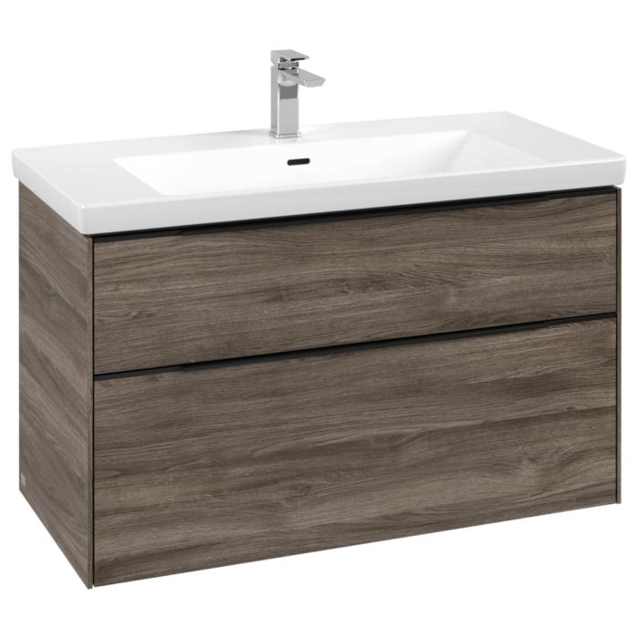 Villeroy Und Boch Subway 3.0 Waschtisch-Unterschrank C57001RK 97,3X57,6X47,8Cm, Ohne Led/Griff Volcano Black, Stone Oak