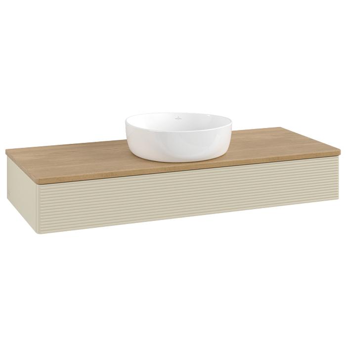 Villeroy Und Boch Antao Waschtisch-Unterschrank L10111HJ Mit Beleuchtung, 120X19X50Cm, Waschbeckenplattenfarbe Honey Oak, Silk Grey Matt Lacquer