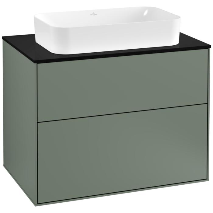 Villeroy Und Boch Finion Waschtischunterschrank F22200GM 80X60,3Cm, Abdeckplatte Black Matt, Olive Matt Lacquer