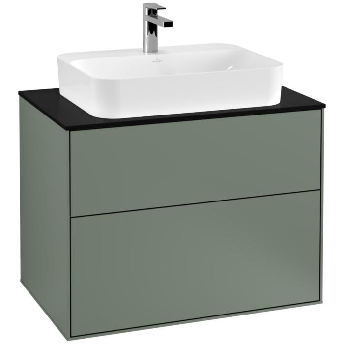 Villeroy Und Boch Finion Waschtischunterschrank G34200GM 80X60,3Cm, Emotion, Abdeckplatte Black Matt, Olive Matt Lacquer
