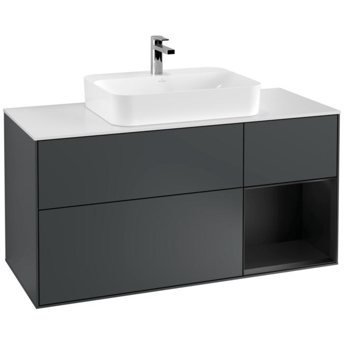 Villeroy Und Boch Finion Waschtischunterschrank G421PDHG 120Cm, Abdeckplatte White Matt, Emotion, Regal Rechts Black Matt, Midnight Blue Matt Lacquer