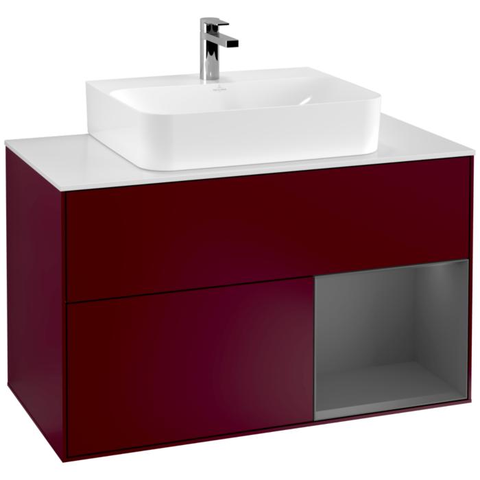 Villeroy Und Boch Finion Waschtischunterschrank G121GKHB 100Cm, Abdeckplatte White Matt, Emotion, Regal Rechts Anthracite Matt, Peony Matt