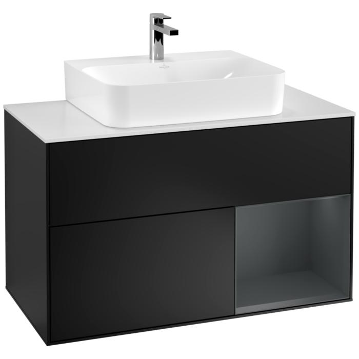 Villeroy Und Boch Finion Waschtischunterschrank G121HGPD 100Cm, Abdeckplatte White Matt, Emotion, Regal Rechts Midnight Blue Matt Lacquer, Black Matt Lacquer