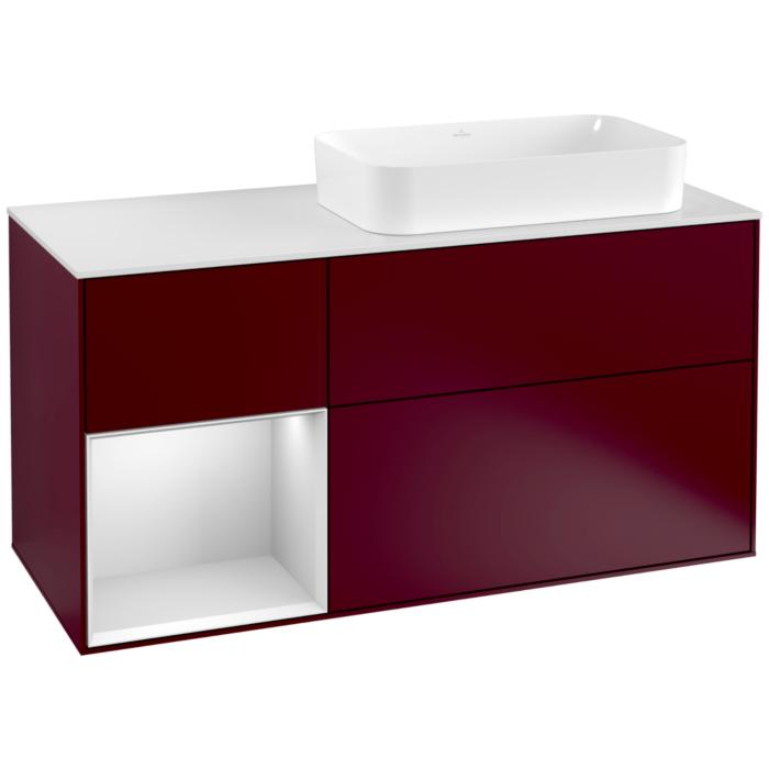 Villeroy Und Boch Finion Waschtischunterschrank G271MTHB 120Cm, Abdeckplatte White Matt, Emotion, Regal Links White Matt Lacquer, Peony Matt