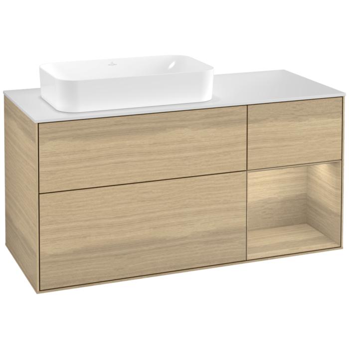 Villeroy Und Boch Finion Waschtischunterschrank G281PCPC 120Cm, Abdeckplatte White Matt, Emotion, Regal Rechts Oak Veneer, Oak Veneer
