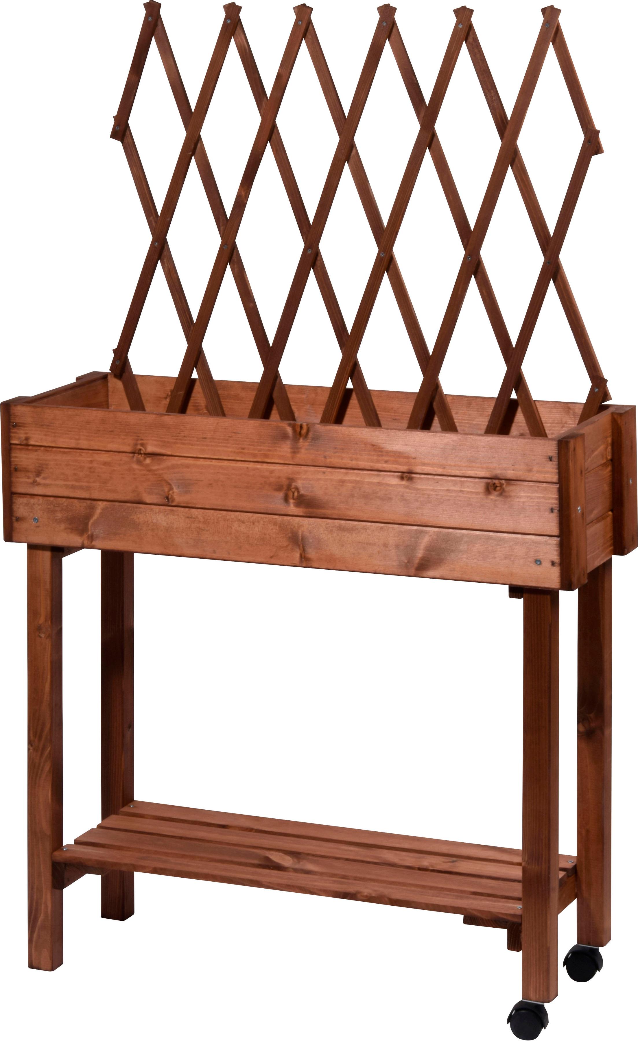 Hochbeet DOBAR, braun, B:28,5cm H:130cm T:79cm, Holzwerkstoff, Pflanzgefäße, Hochbeet, rollbar, mit Rankgitter, braun