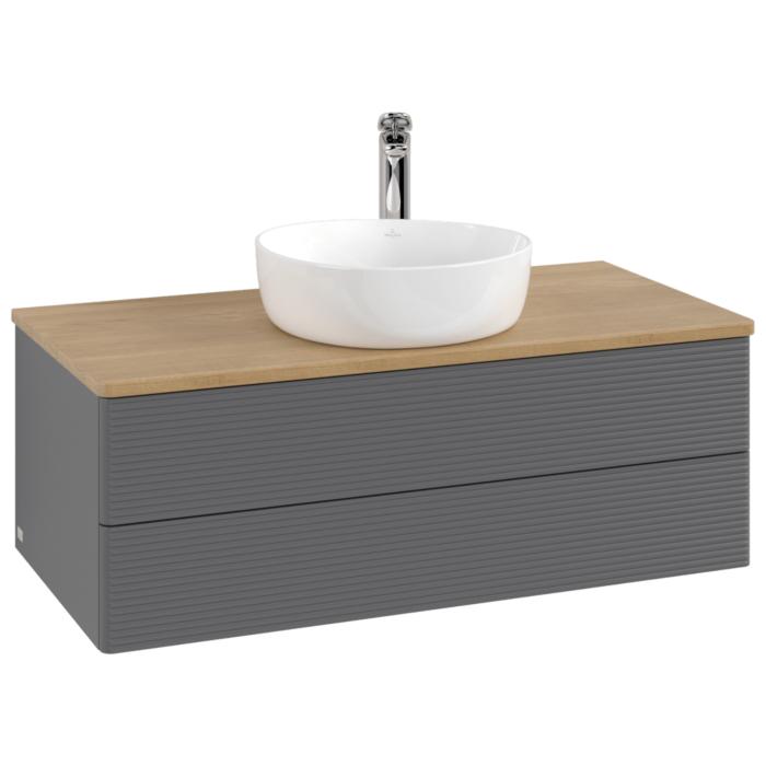 Villeroy Und Boch Antao Waschtisch-Unterschrank K20151GK 100X36X50Cm, Hahnloch, Waschbeckenplattenfarbe Honey Oak, Anthracite Matt Lacquer