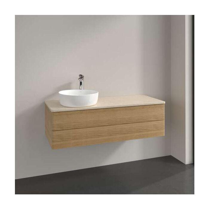 Villeroy Und Boch Antao Waschtisch-Unterschrank K22153HN 120X36X50Cm, Hahnloch, Waschbeckenplattenfarbe Botticino, Honey Oak