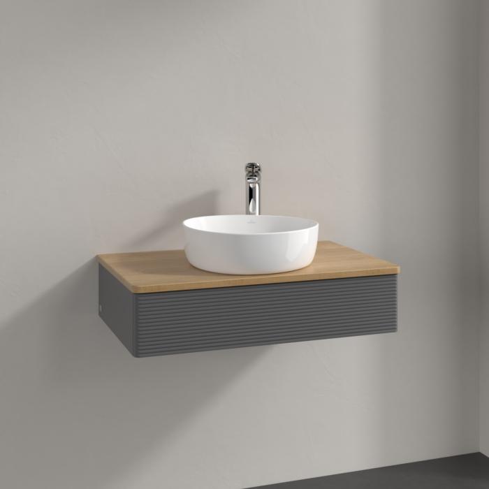 Villeroy Und Boch Antao Waschtisch-Unterschrank K08151GK 80X19X50Cm, Hahnloch, Waschbeckenplattenfarbe Honey Oak, Anthracite Matt Lacquer