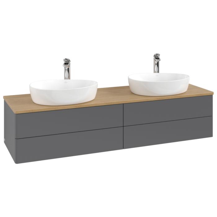 Villeroy Und Boch Antao Waschtisch-Unterschrank K28051GK 160X36X50Cm, Hahnloch, Waschbeckenplattenfarbe Honey Oak, Anthracite Matt Lacquer