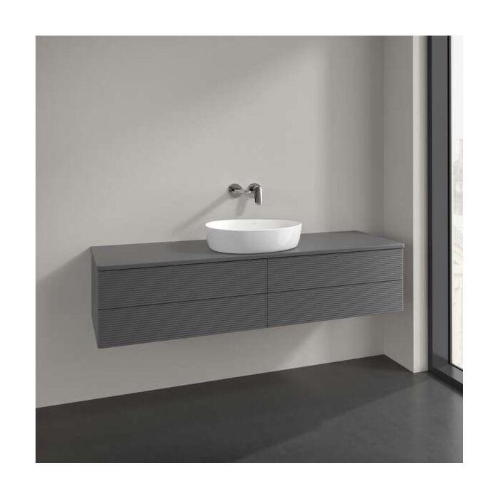 Villeroy Und Boch Antao Waschtisch-Unterschrank L25150GK Mit Beleuchtung, 4 AuszüGe, 1600 X 360 X 500 Mm, Front Mit Struktur, Anthracite Matt Lacquer / Anthracite Matt Lacquer