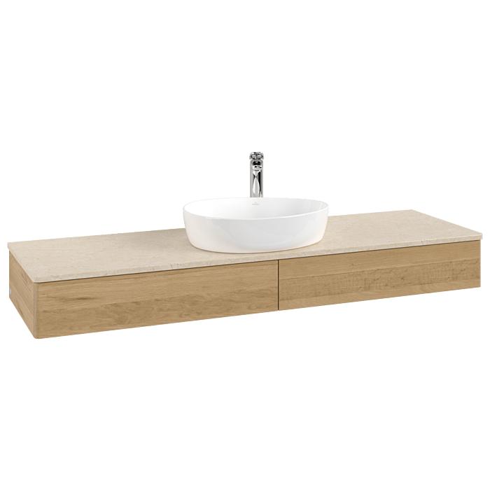 Villeroy Und Boch Antao Waschtisch-Unterschrank K14053HN 160X19X50Cm, Hahnlochbohrung, Waschbeckenplattenfarbe Botticino, Honey Oak