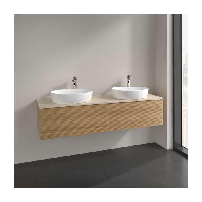 Villeroy Und Boch Antao Waschtisch-Unterschrank L39153HN Mit Beleuchtung, 2 AuszüGe, 1600 X 360 X 500 Mm, Front Mit Struktur, Honey Oak / Botticino