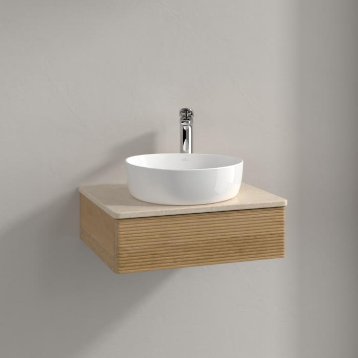 Villeroy Und Boch Antao Waschtisch-Unterschrank K07153HN 60X19X50Cm, Hahnloch, Waschbeckenplattenfarbe Botticino, Honey Oak