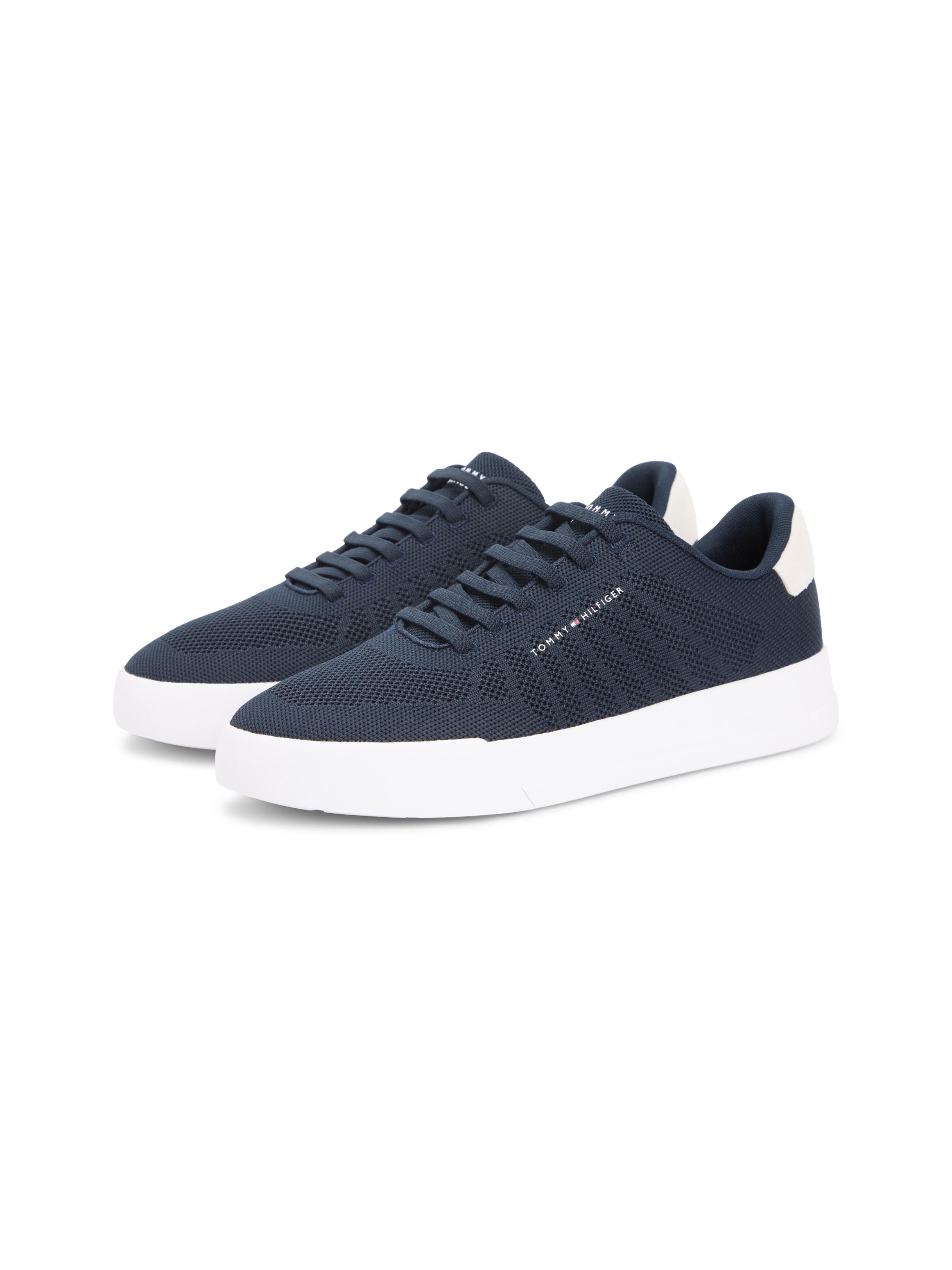 Slip-On Sneaker Tommy Hilfiger "Th Court Knit", Herren, Gr. 46, Blau (Dunkelblau), Textil, Strukturmuster, Unifarben Mit Farbeinsatz, Schuhe, Freizeitschuh, Halbschuh, SchlüPfschuh In Modischer Strick-Optik