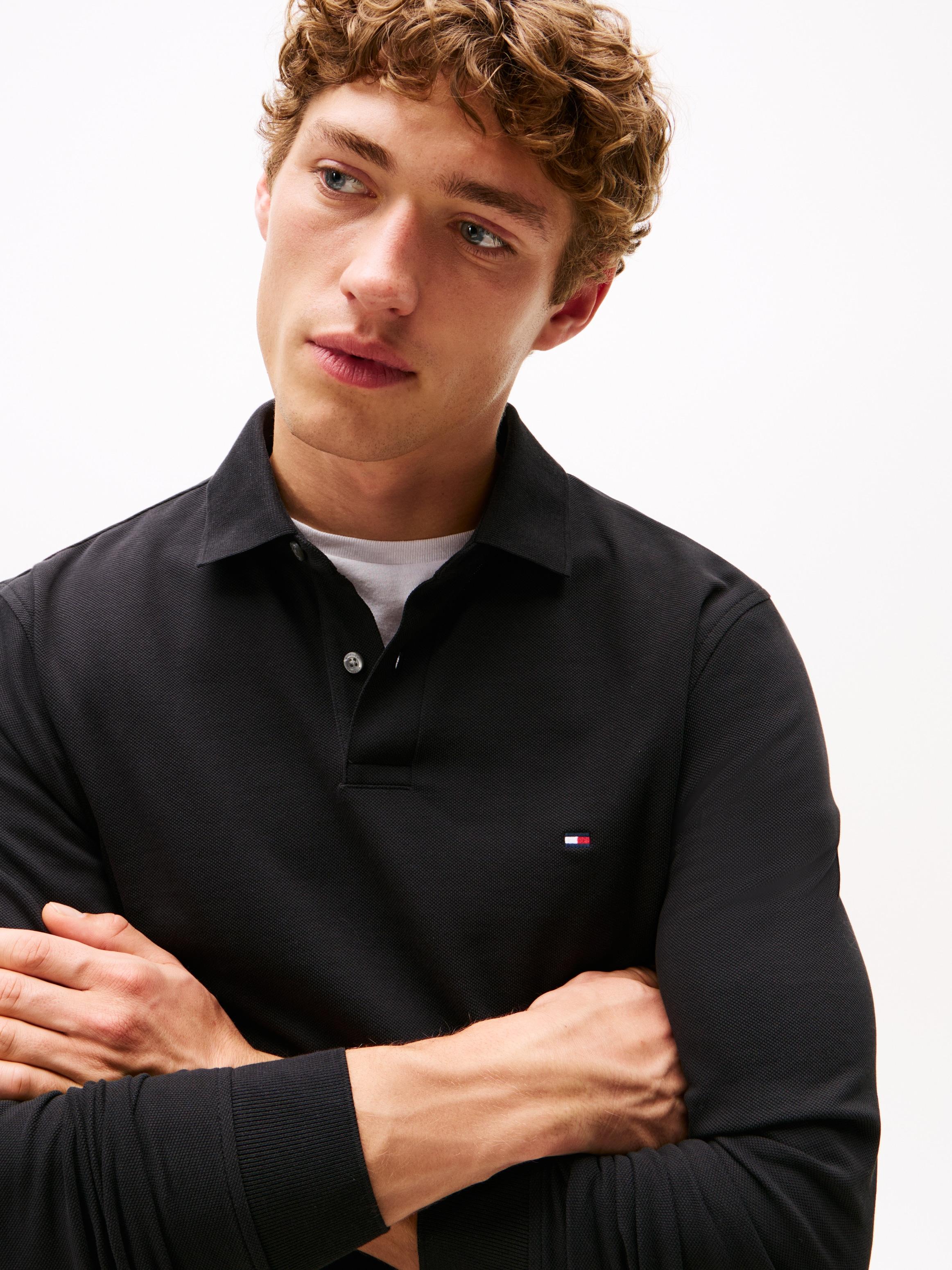 Langarm-Poloshirt Tommy Hilfiger "1985 Regular Ls Polo", Herren, Gr. M, Schwarz, Piqué, Obermaterial: 96% Baumwolle, 4% Elasthan, Normal, RippbüNdchen, Shirts