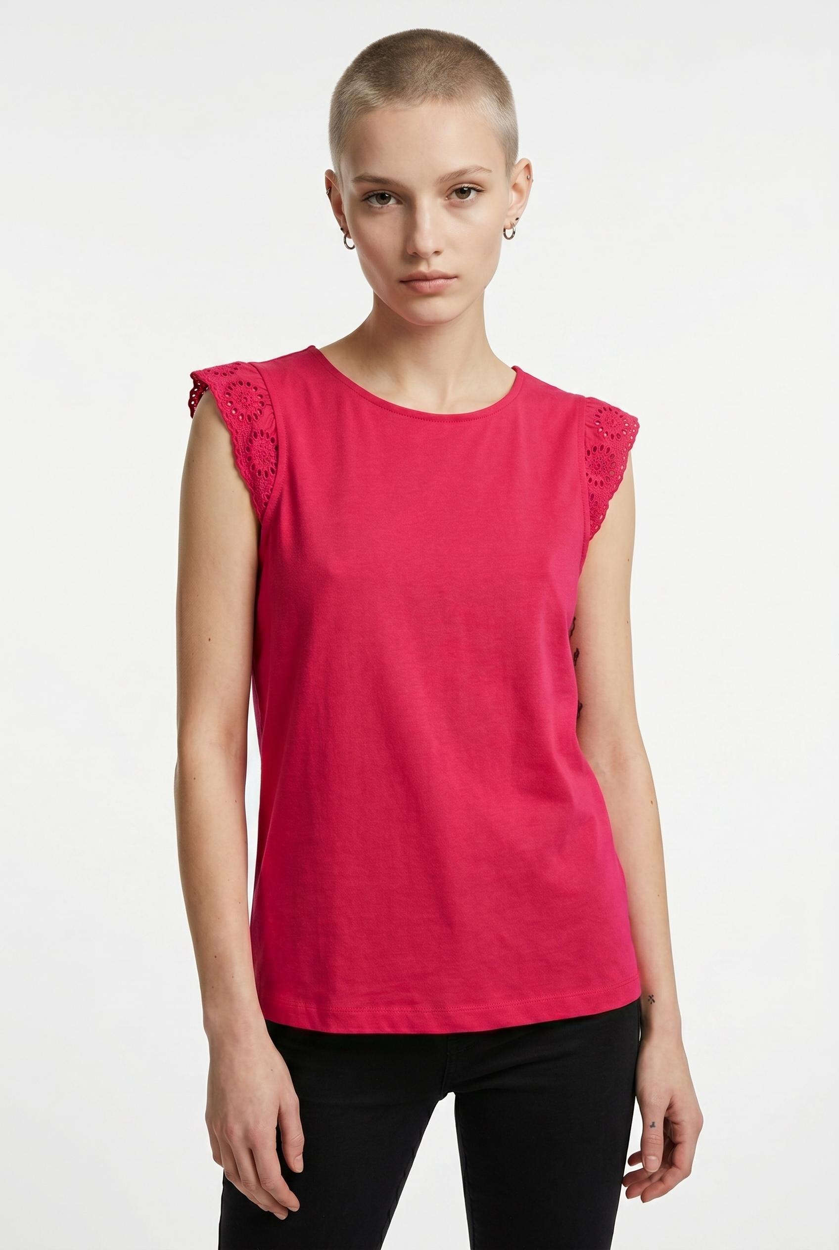 T-Shirt VERO MODA "VMEMILY SL GATHERING TOP JRS NOOS", Damen, Gr. M, jazzy, Jersey, Obermaterial: 100% Baumwolle, unifarben, regular fit hüftlang, Rundhals, Flügelärmel Spitze, Shirts T-Shirt, Baumwolle, regular fit, Spitze