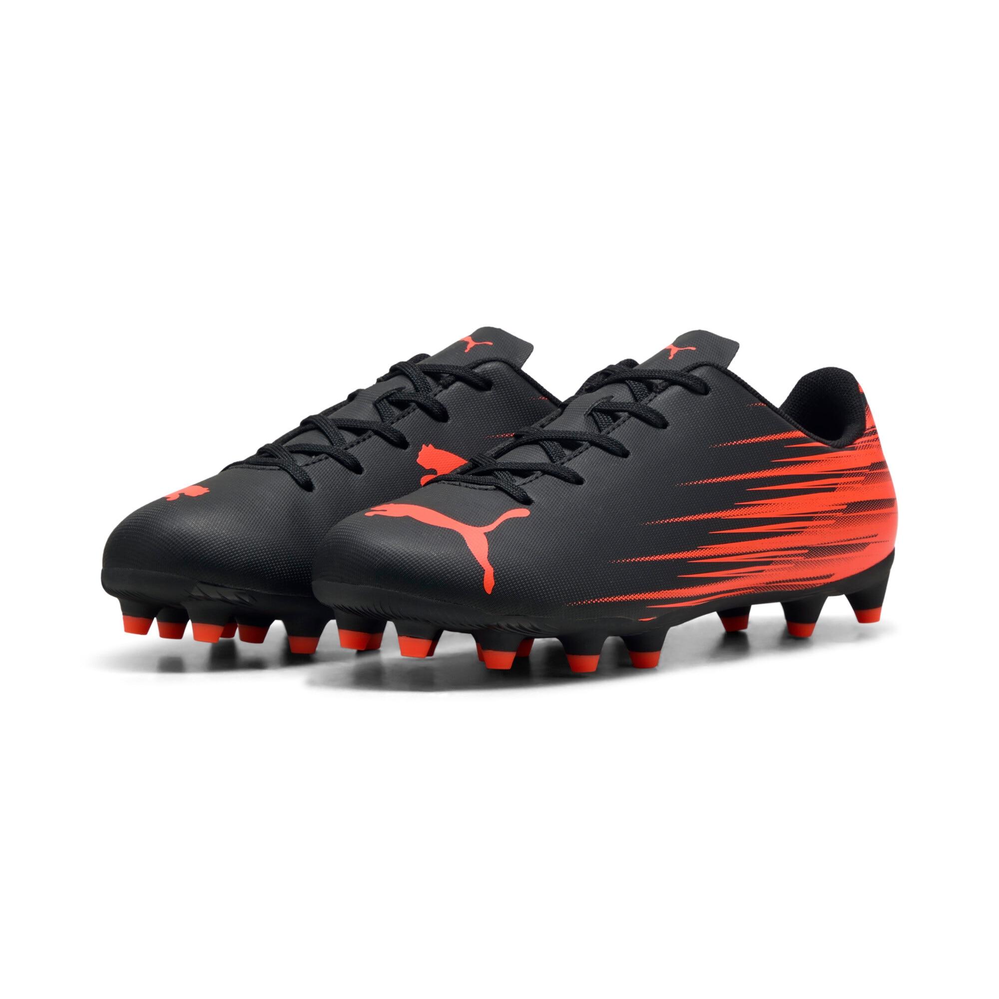 Fußballschuh PUMA "ATTACANTO II FGAG JR", Kinder, Gr. 37, puma schwarz, glowing rot, Synthetik, bedruckt, Schuhe Fußballschuh, mit Nockenprofil für Rasen- und Kunstrasenplätze, mit Schnürung