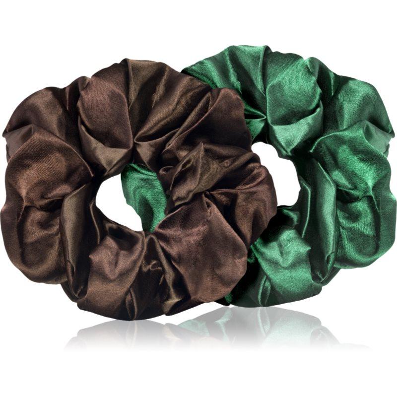 BrushArt Hair Large satin scrunchie set Haarelastiekjes Brown & Green