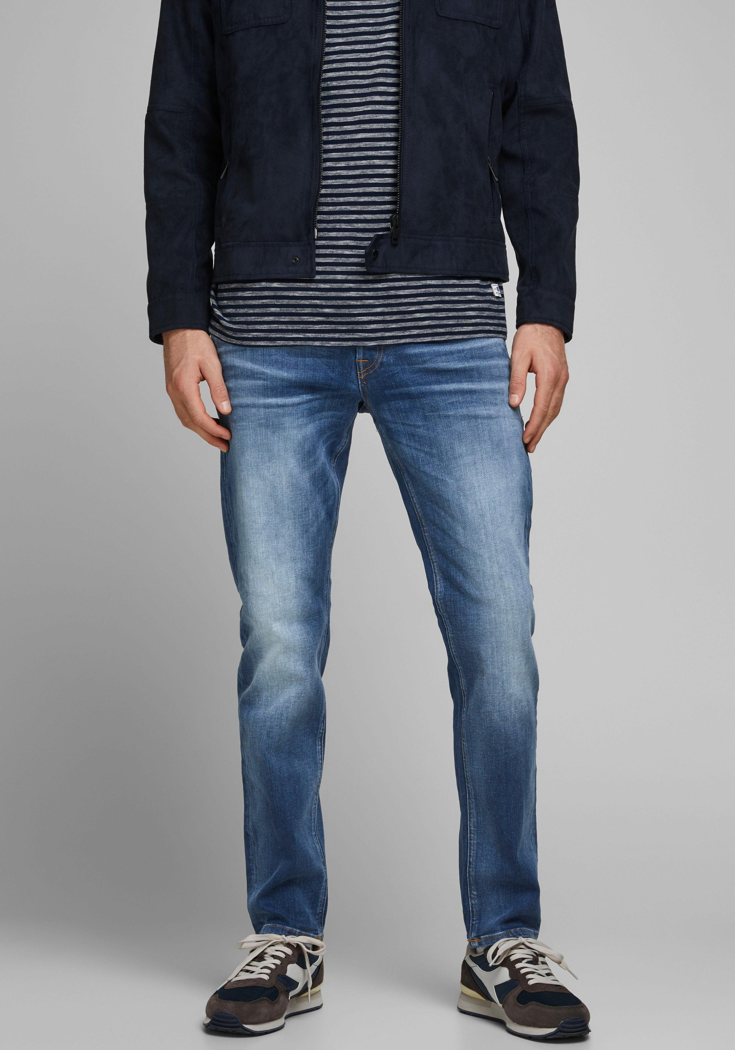 Tapered-Fit-Jeans Jack & Jones "Jjimike Jjoriginal Cj Sn", Herren, Gr. 30, LäNge 30, Blau (Blau, Denim, Wash), Denim/Jeans, Obermaterial: 98% Baumwolle, 2% Elasthan, Abriebeffekte, Bequem Lang, Jeans, Mit Five-Pocket-Design