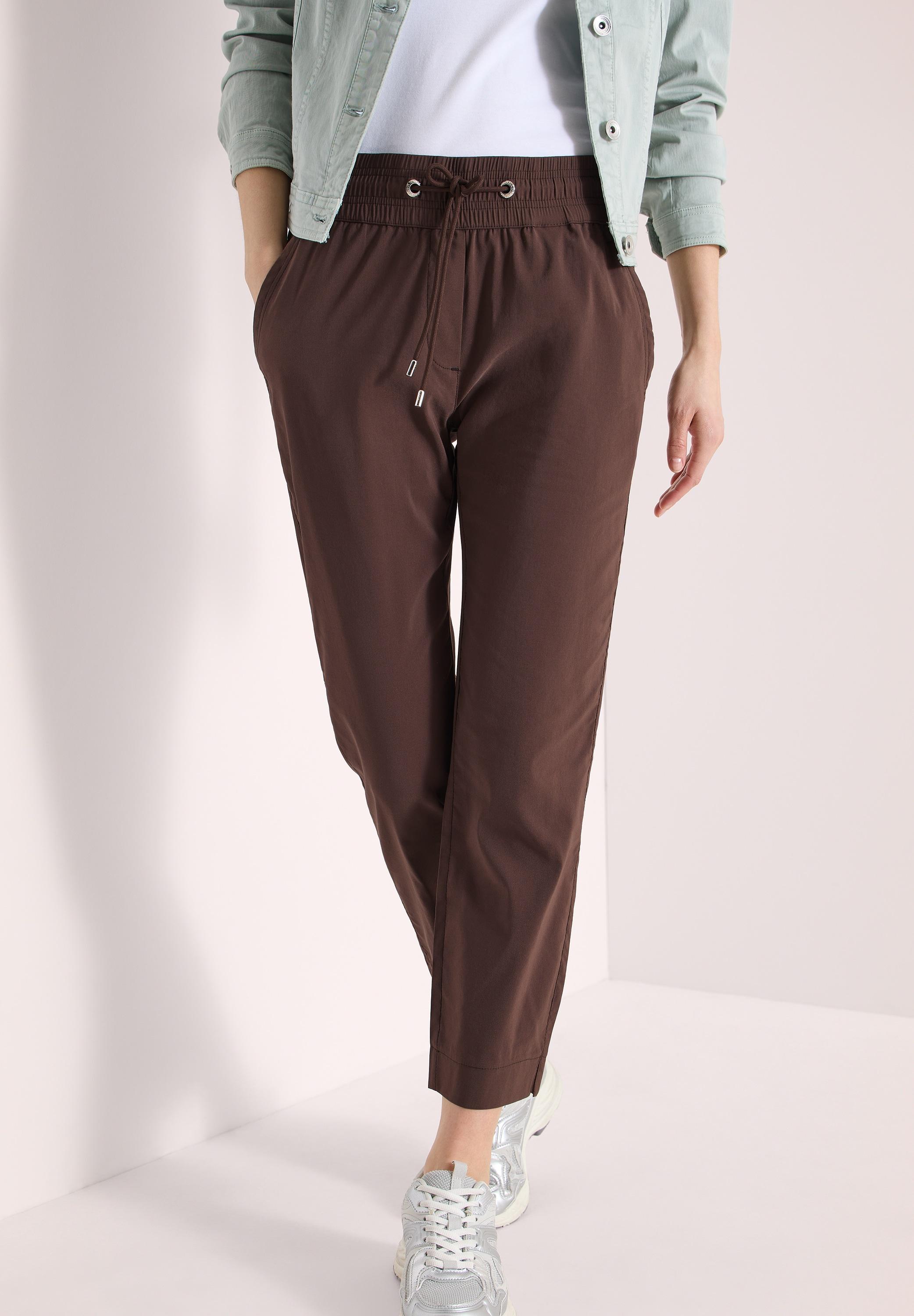 Stoffhose Cecil, Damen, Gr. Xl, LäNge 26, Braun Cacao, Web, 66% Baumwolle, 30% Polyester, 4% Elasthan, Unifarben, Comfort Fit Normal, Hosen Stoffhose, Joggstyle