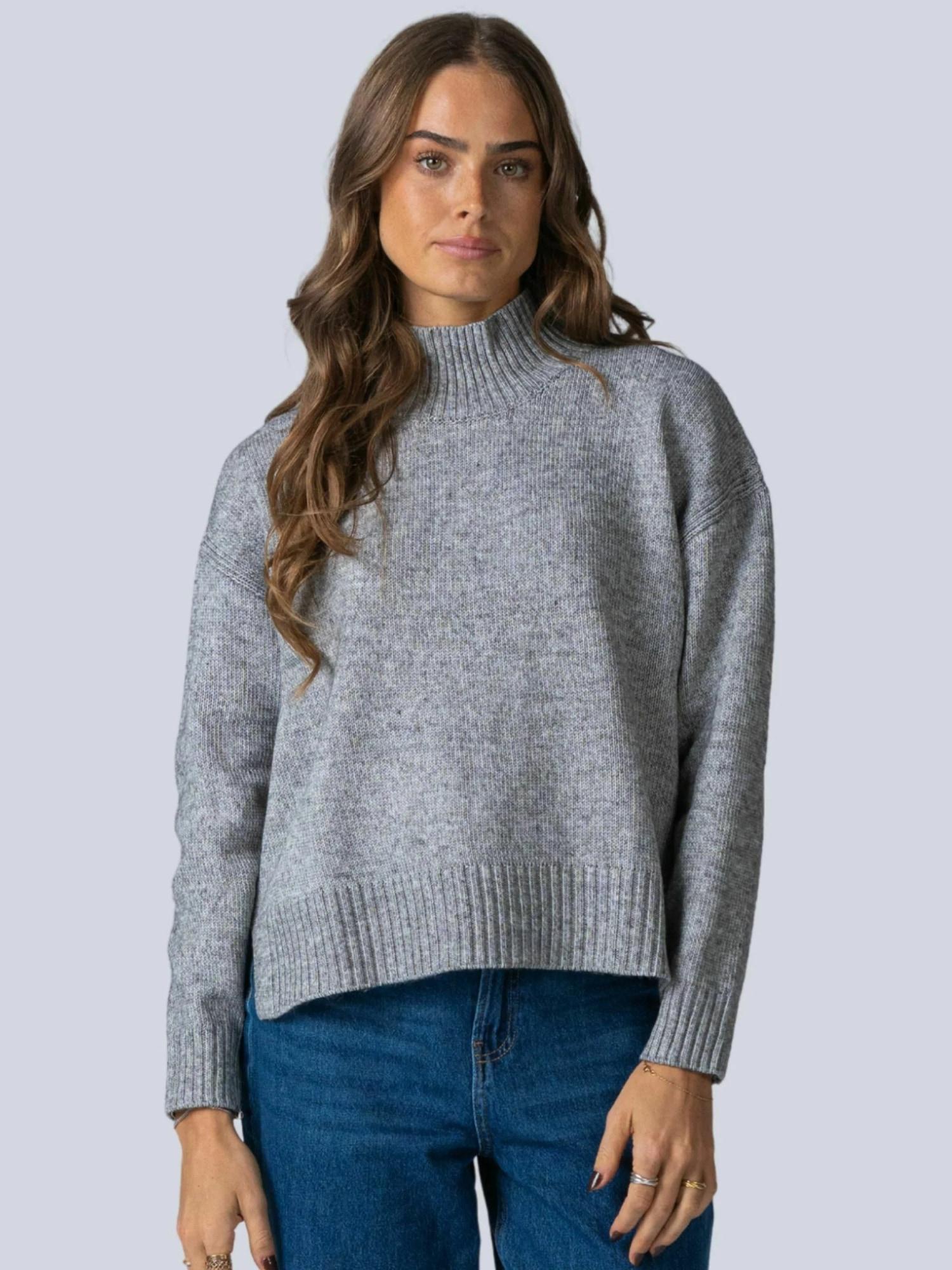 Strickpullover Teeshoppen "Teeshoppen Sweater Emma Knit", Damen, Gr. L, Light Grau, Obermaterial: 64% Polyester, 30% Polyacryl, 6% Wolle, Pullover Strickpullover