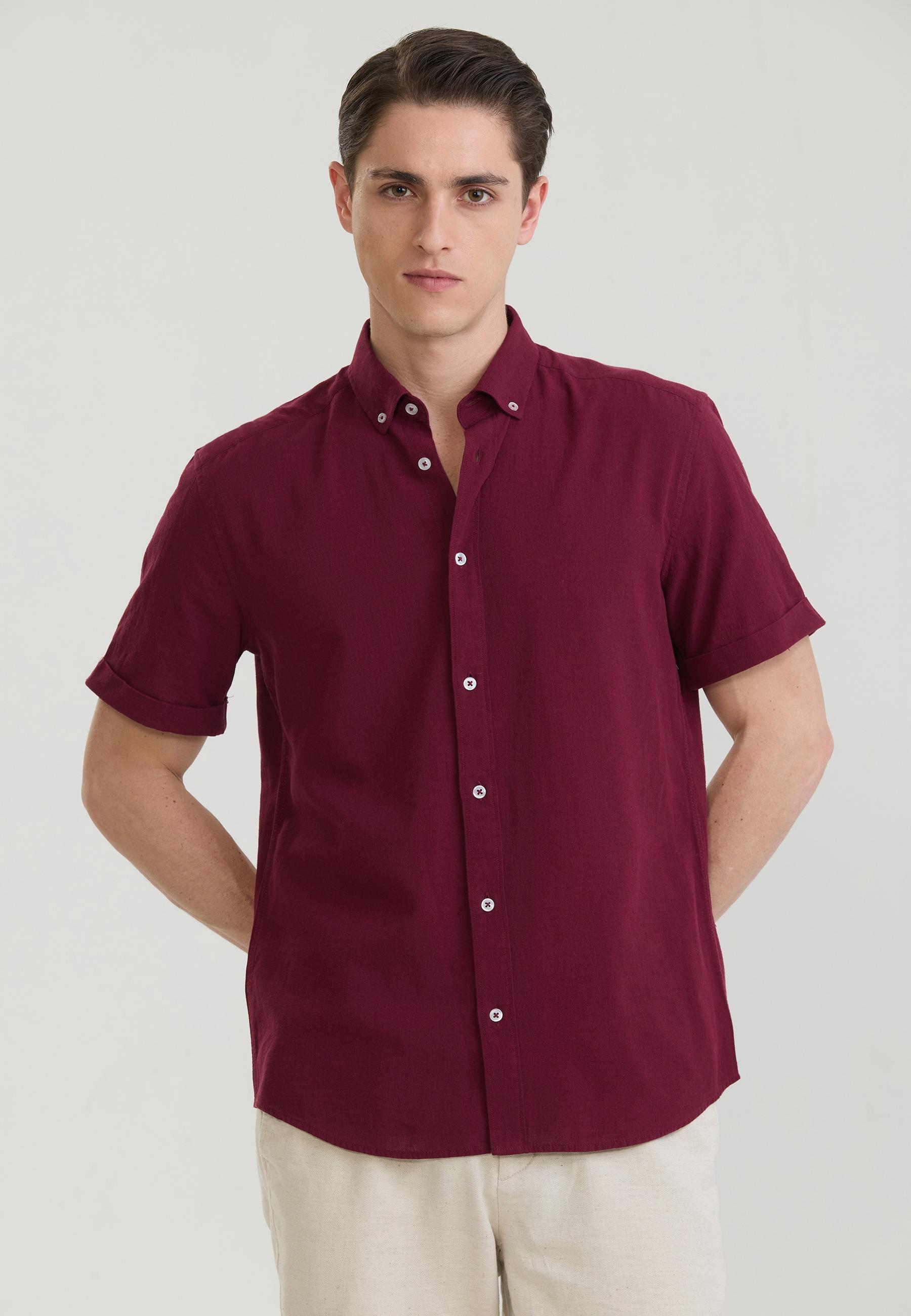 Kurzarmhemd Felix Hardy "Kurzarmhemd", Herren, Gr. Xxl, NormalgrößEn, Rot (Bordeaux), 65% Baumwolle, 35% Leinen, Hemden