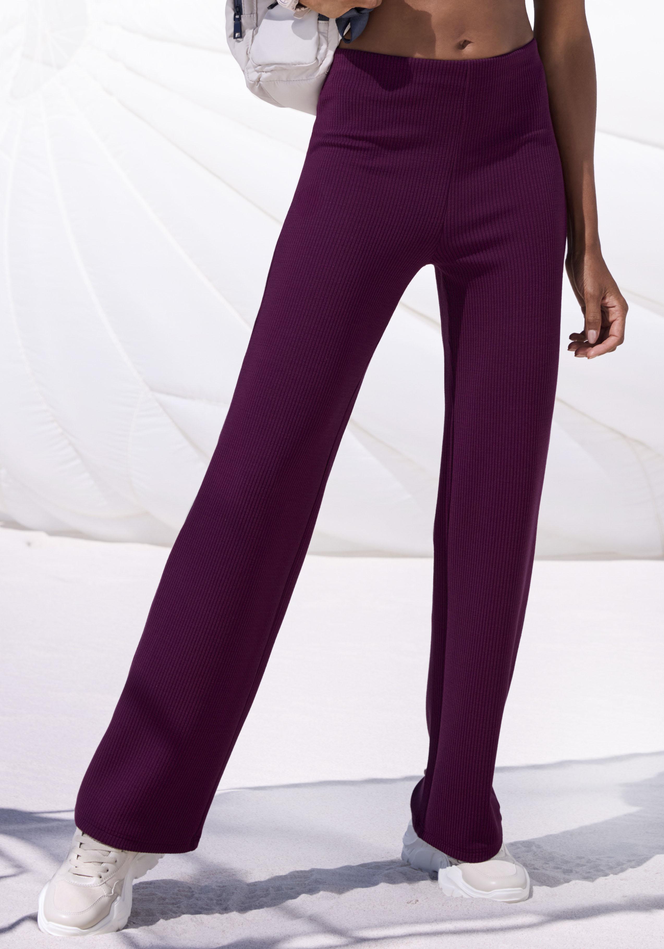 Sporthose LASCANA, Damen, Gr. XL (48/50), N-Gr, lila (burgunder), Trikot, Obermaterial: 67% Polyester, 28% Modal, 5% Elasthan, unifarben, bequem lang, Hosen Sporthose, aus elastischer Rippstruktur
