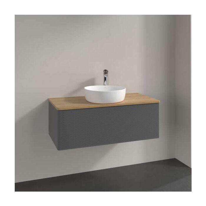 Villeroy Und Boch Antao Waschtisch-Unterschrank L31111GK Mit Beleuchtung, 1 Auszug, 1000 X 360 X 500 Mm, Front Mit Struktur, Anthracite Matt Lacquer / Honey Oak