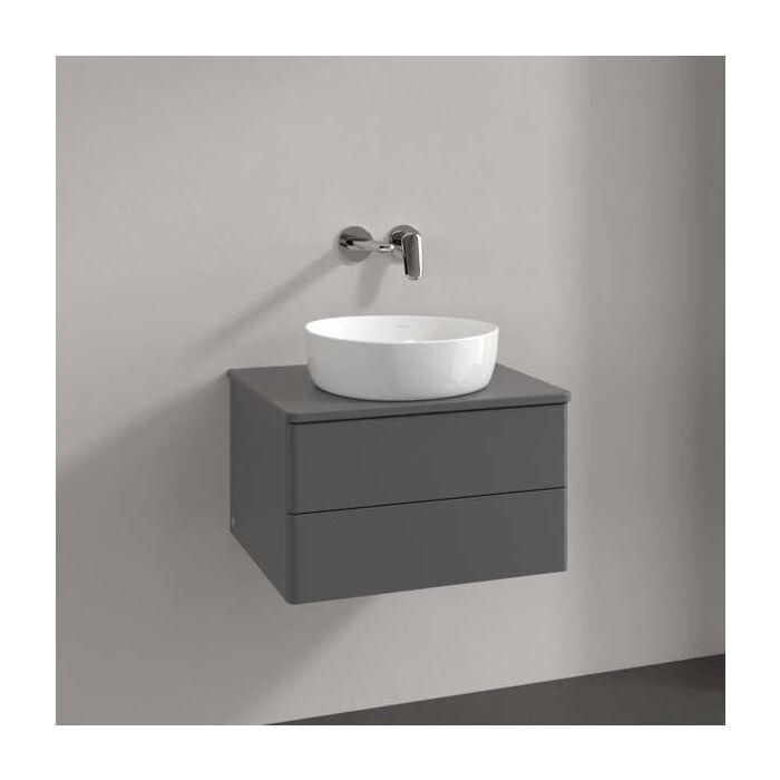 Villeroy Und Boch Antao Waschtisch-Unterschrank L18050GK Mit Beleuchtung, 2 AuszüGe, 600 X 360 X 500 Mm, Front Ohne Struktur, Anthracite Matt Lacquer / Anthracite Matt Lacquer
