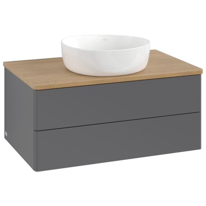 Villeroy Und Boch Antao Waschtisch-Unterschrank L19011GK Mit Beleuchtung, 80X36X50Cm, Waschbeckenplattenfarbe Honey Oak, Anthracite Matt Lacquer
