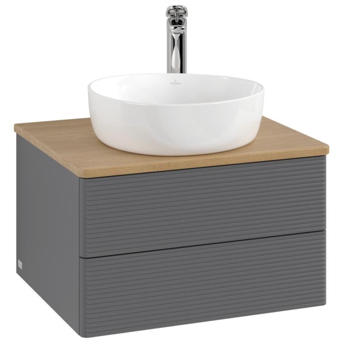 Villeroy Und Boch Antao Waschtisch-Unterschrank K18151GK 60X36X50Cm, Hahnloch, Waschbeckenplattenfarbe Honey Oak, Anthracite Matt Lacquer