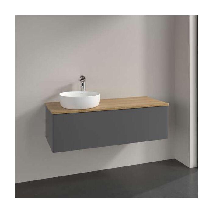 Villeroy Und Boch Antao Waschtisch-Unterschrank L33051GK Mit Beleuchtung, 1 Auszug, 1200 X 360 X 500 Mm, Front Ohne Struktur, Anthracite Matt Lacquer / Honey Oak